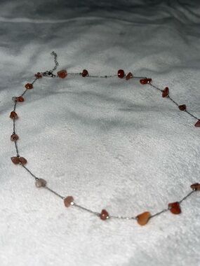 Delicate Dainty Orange Citrine Chip Necklace - Silver Chain